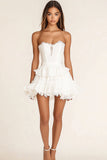White Sweetheart Lace Short A Line Graduation Dress with Ruffles