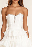 White Sweetheart Lace Short A Line Graduation Dress with Ruffles