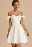 Cute White A Line Satin Short Graduation Dress with Ruffles