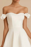 Cute White A Line Satin Short Graduation Dress with Ruffles