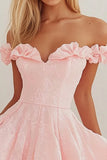 Pink Chiffon Off the Shoulder Short Graduation Dress with Ruffles