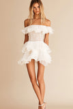 White Chiffon Short A Line Graduation Dress with Lace