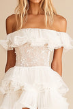 White Chiffon Short A Line Graduation Dress with Lace