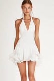 White Chiffon Halter A Line Short Graduation Dress with Ruffles