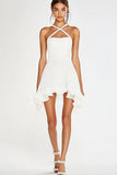 White Chiffon Halter Short Graduation Dress with Ruffles