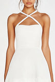 White Chiffon Halter Short Graduation Dress with Ruffles