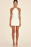 Simple White Satin Halter Short Bodycon Graduation Dress