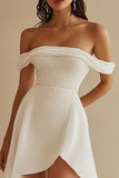 White Glitter Off the Shoulder Short A Line Graduation Dress