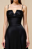 Black A Line Satin Backless Maxi Prom Dress
