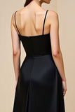 Black A Line Satin Backless Maxi Prom Dress