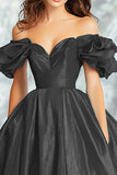 Black Off the Shoulder Princess Ball Gown Maxi Prom Dress