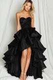 Black Sweetheart Tiered High-Low Prom Dress with Ruffles