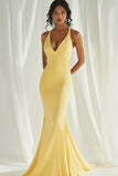 Daffodil Mermaid Deep V-Neck Maxi Prom Dress