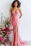 Sparkly Watermelon Sweetheart Mermaid Maxi Prom Dress with Slit