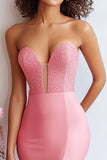 Sparkly Watermelon Sweetheart Mermaid Maxi Prom Dress with Slit