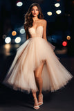 Champagne Sweetheart Tulle Ball Gown High-Low Prom Dress