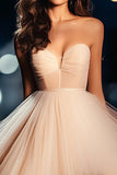 Champagne Sweetheart Tulle Ball Gown High-Low Prom Dress