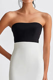 Black and White Strapless Satin Long Mermaid Formal Dress