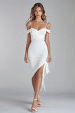 White Chiffon Cold Shoulder Asymmetrical Graduation Dress Dress