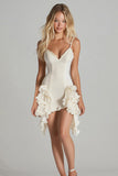 Ivory V-Neck Satin Mini Graduation Dress with Ruffles