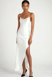 White Spaghetti Straps Satin Asymmetrical Engagement Dress