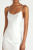White Spaghetti Straps Satin Asymmetrical Engagement Dress