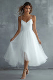 White Spaghetti Straps Tulle A Line Engagement Dress