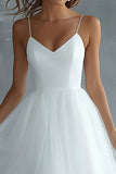 White Spaghetti Straps Tulle A Line Engagement Dress