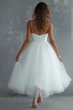White Spaghetti Straps Tulle A Line Engagement Dress