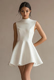 White High Neck Satin Mini A Line Graduation Dress
