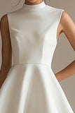 White High Neck Satin Mini A Line Graduation Dress