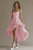 White Sweetheart High-Low Chiffon Engagement Dress with Ruffles