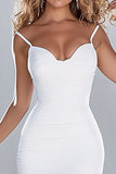 White Spaghetti Straps Mermaid Chiffon Engagement Dress with Slit