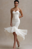 White Sweetheart Satin Long Engagement Dress with Ruffles