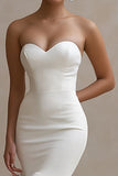 White Sweetheart Satin Long Engagement Dress with Ruffles
