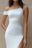 White Satin Asymmetrical Mermaid Long Engagement Dress