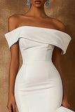 White Satin Midi Mermaid Engagement Dress with Ruffles
