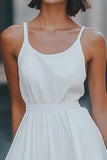 White Satin Scoop Neck Mini A Line Graduation Dress