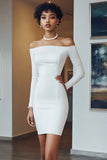 White Chiffon Long Sleeves Short Bodycon Graduation Dress