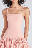 Pink Satin A Line Mini Graduation Dress with Ruffles