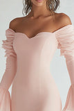 Pink Chiffon Long Sleeves Mini Graduation Dress with Ruffles