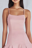Pink Spaghetti Straps Mini A Line Satin Graduation Dress with Ruffles