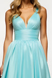 Mint A Line V-Neck Backless Satin Maxi Prom Dress
