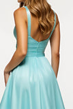 Mint A Line V-Neck Backless Satin Maxi Prom Dress
