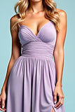 Lilac Ruched A Line Backless Maxi Prom Dress with Slit
