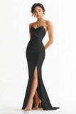 Elegant Rust Strapless Long Mermaid Prom Dress with Slit