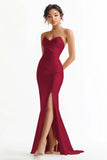 Elegant Rust Strapless Long Mermaid Prom Dress with Slit