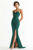 Elegant Rust Strapless Long Mermaid Prom Dress with Slit