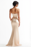 Champagne Strapless Mermaid Maxi Prom Dress with Slit