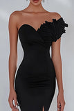 Black Mermaid One Shoulder Maxi Prom Dress with Slit